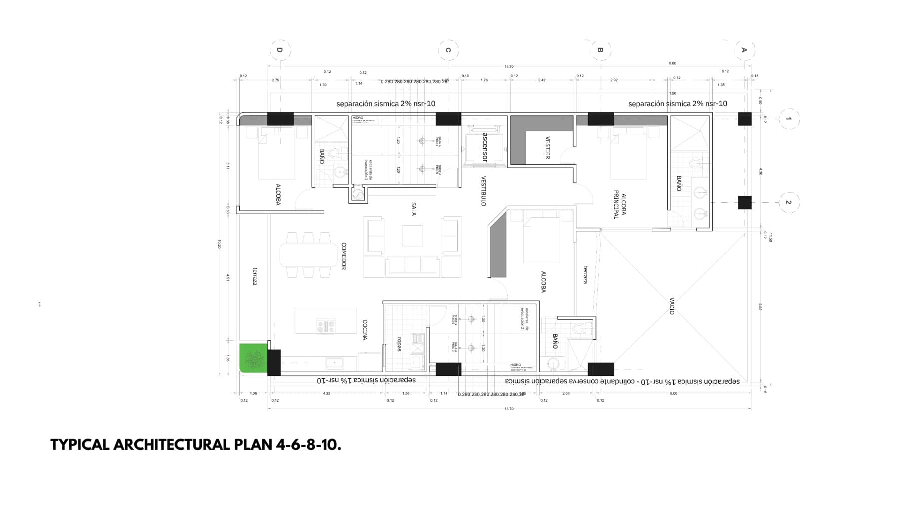 Plano arquitectónico con cotas